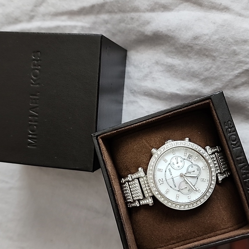 MK Oversized Parker Pavé Silver-Tone Watch